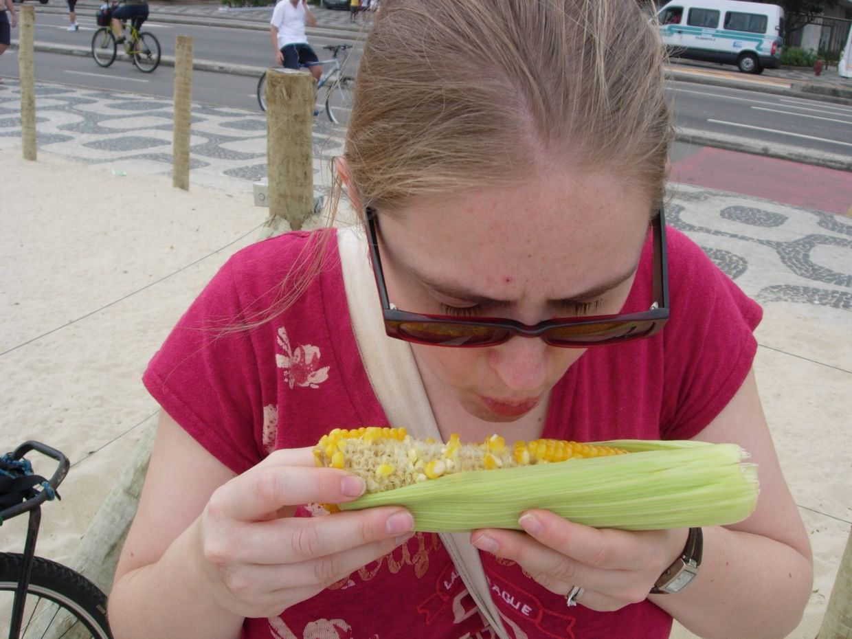 Sam with her corn on the cob