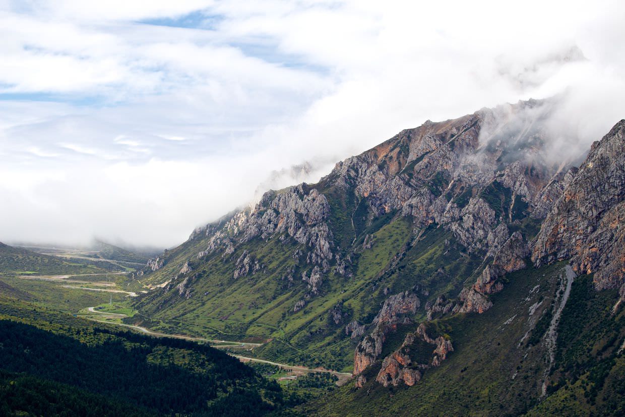 Route to the clouds — view from the cable car station of the road we drove down to reach the park.