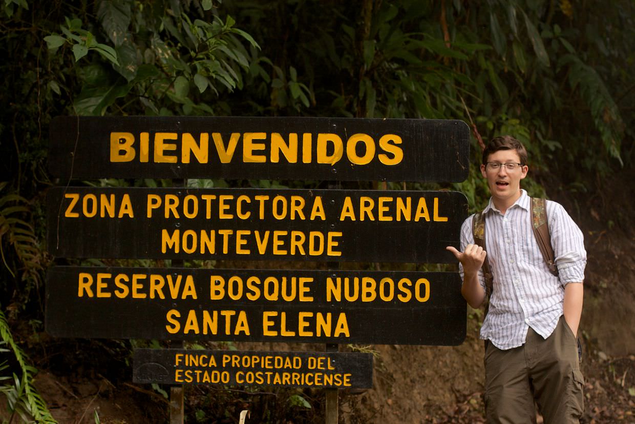 Paul by the entrance to Santa Elena Cloud Forest