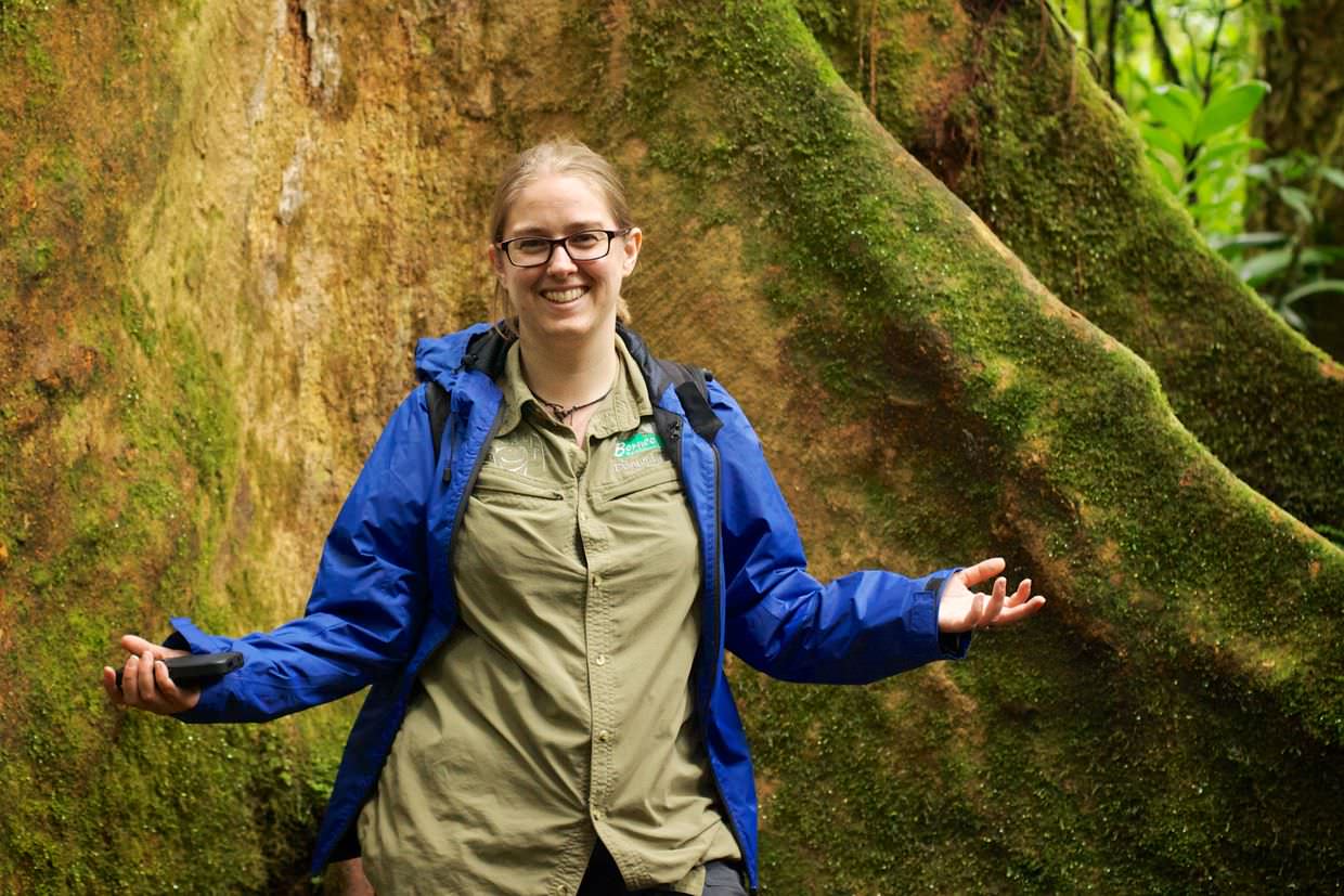 Samantha in the base of a giant tree