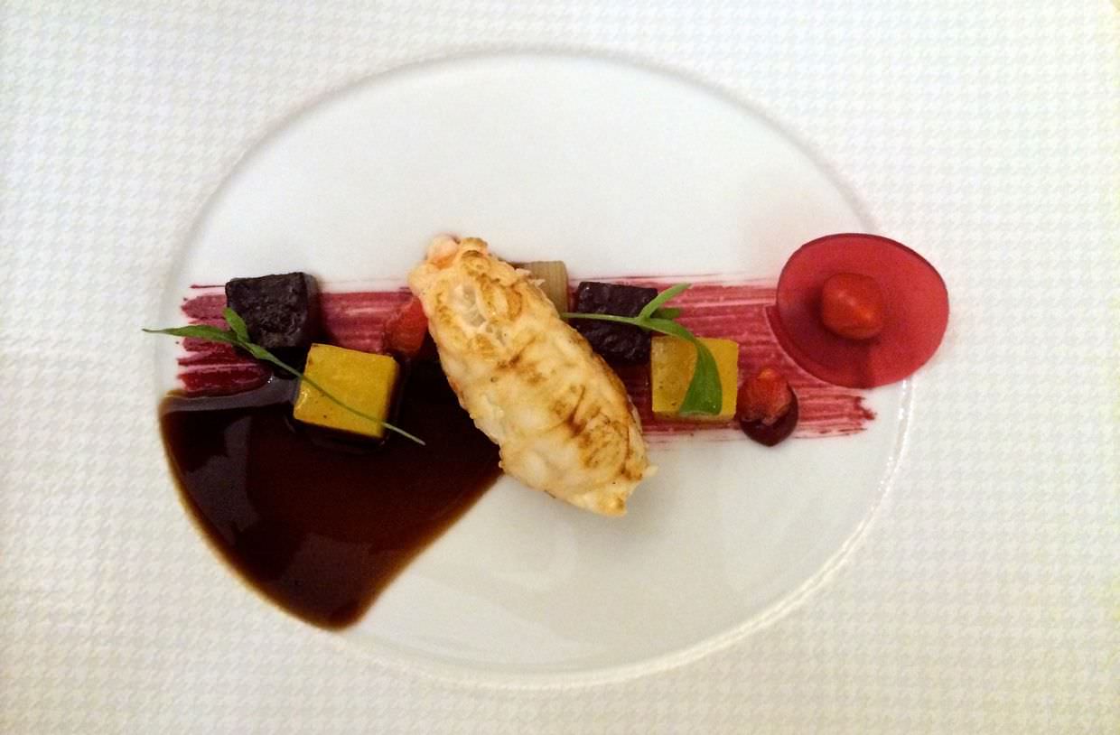 Langoustine with beetroot and rhubarb