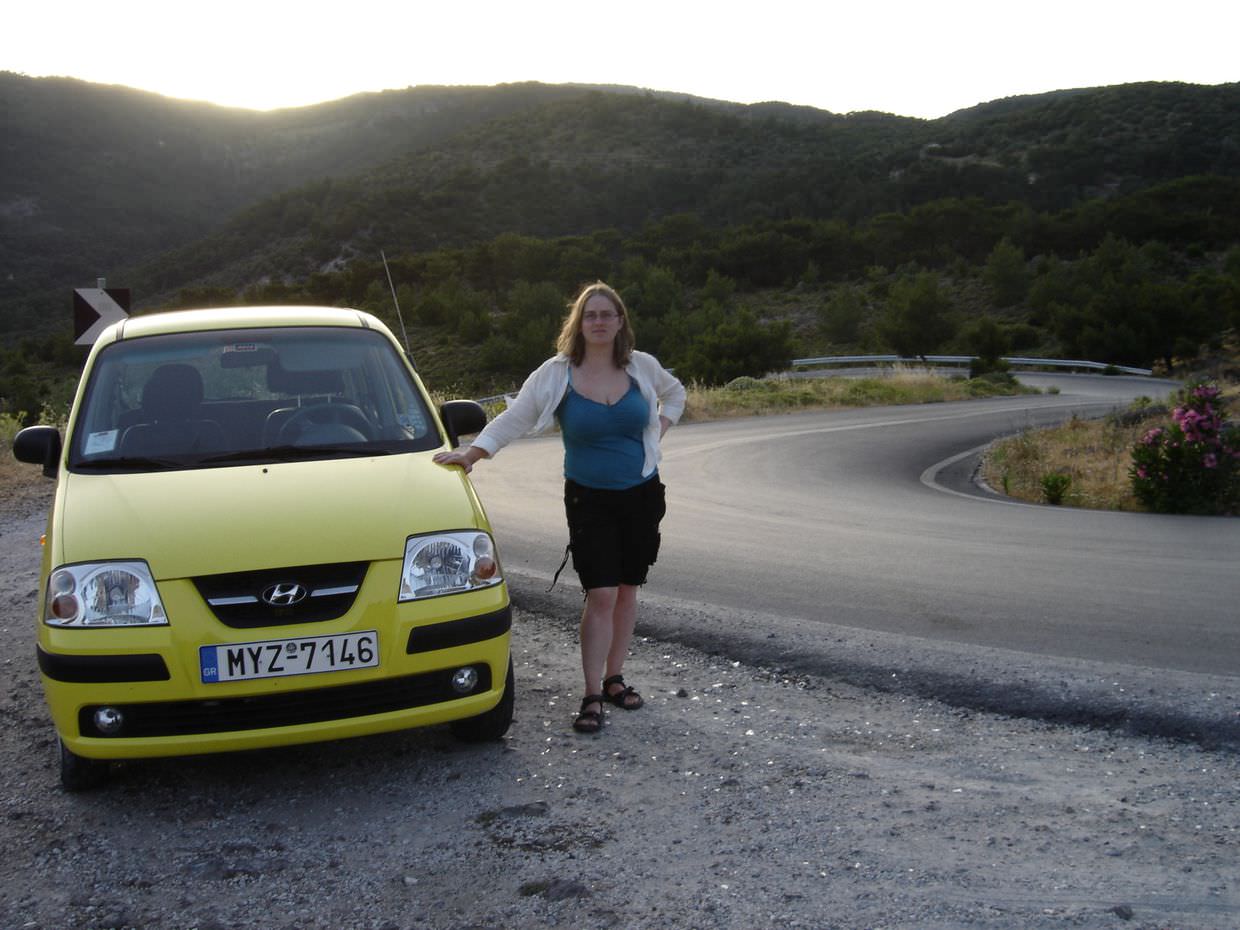 Samantha and our yellow Hyundai rental