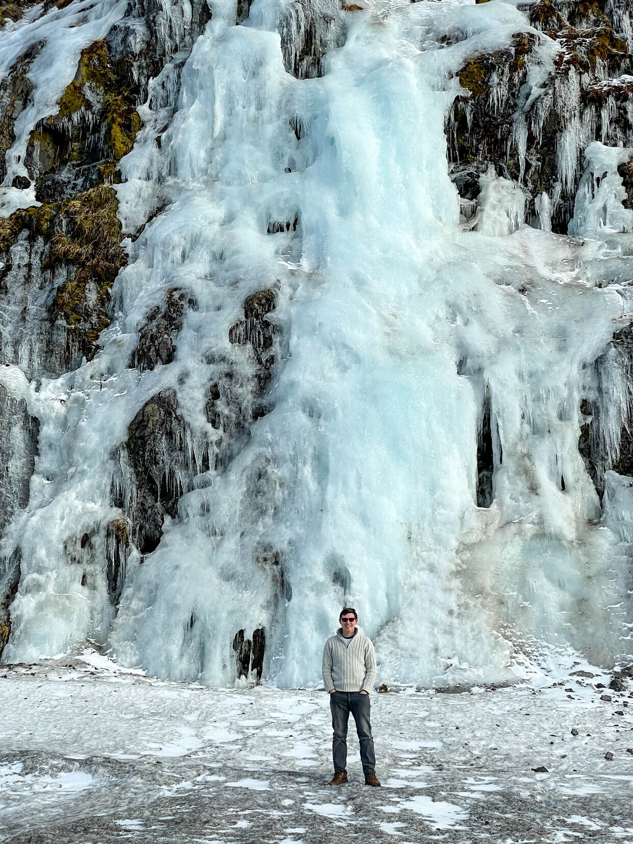 Paul and a frozen waterfall