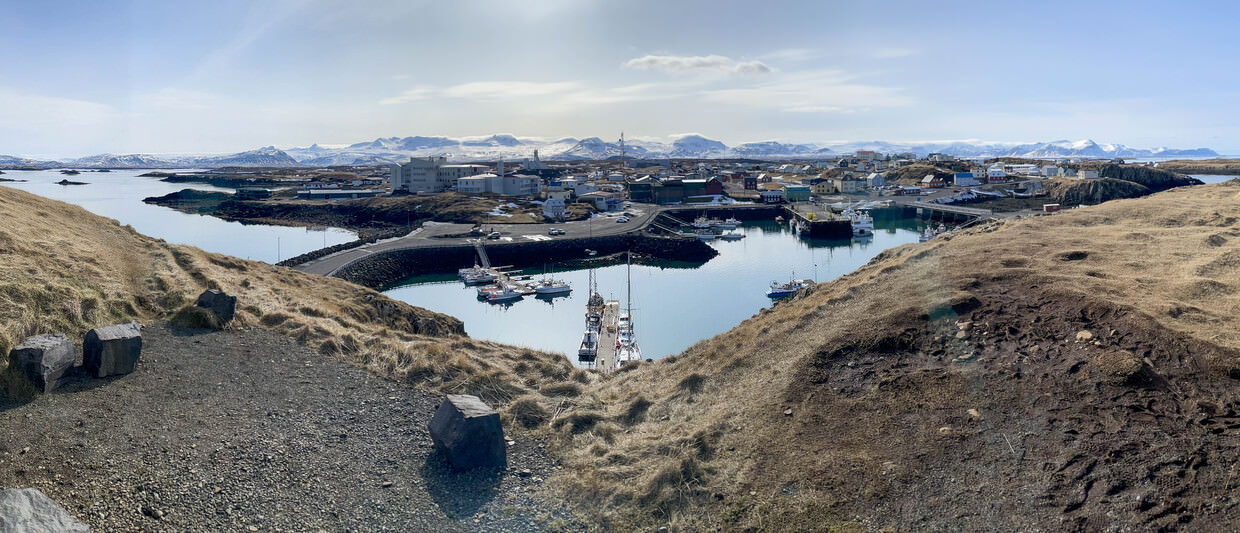 A panoramic view of Stykkishólmur from Súgandisey