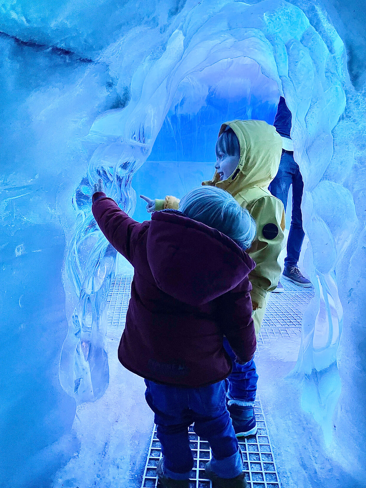 The boys enjoying the ice cave