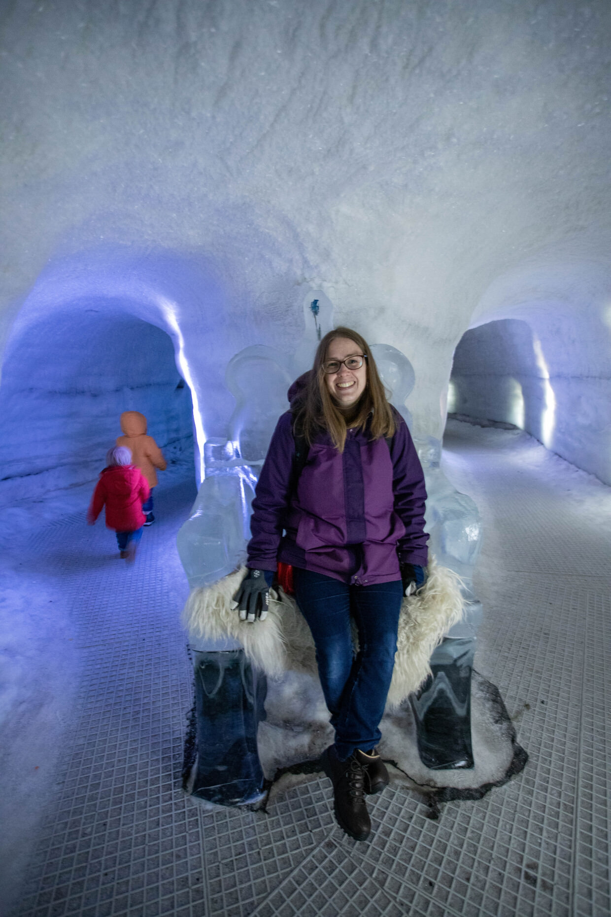 Samantha in the ice cave (while the boys are running away!)