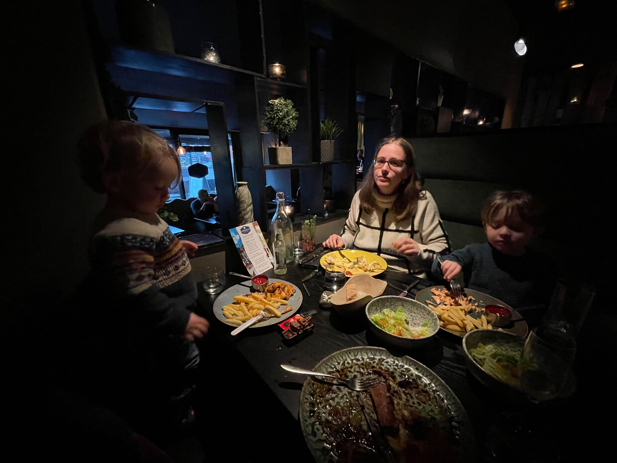 The family at Sjávargrillið, we were having a good time, despite Sam’s expression