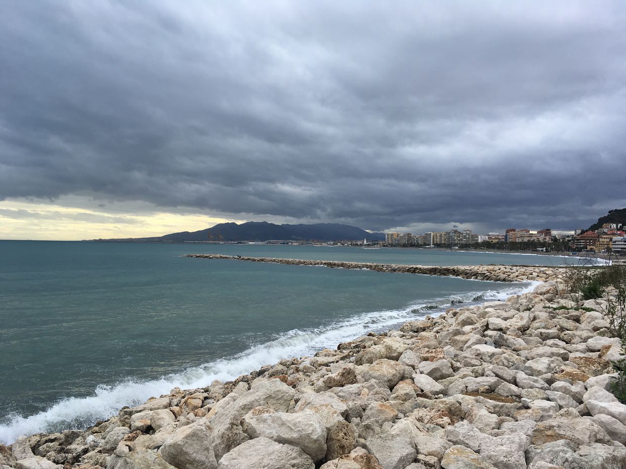 Overcast skies along La Malagueta beach