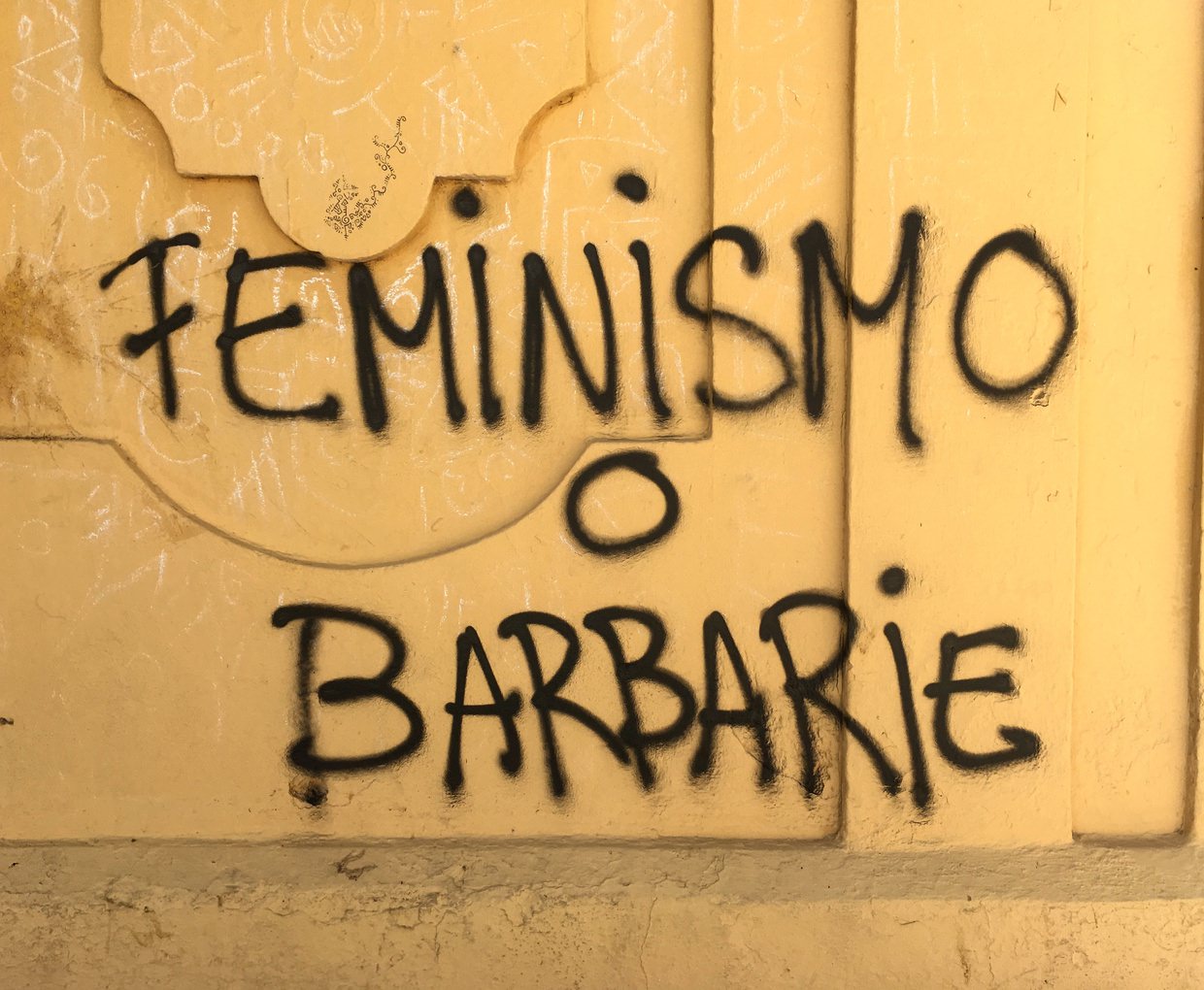 Feminism or barbarism – graffiti at Placa de la Merced following the recent mass women’s strike on International Women’s Day