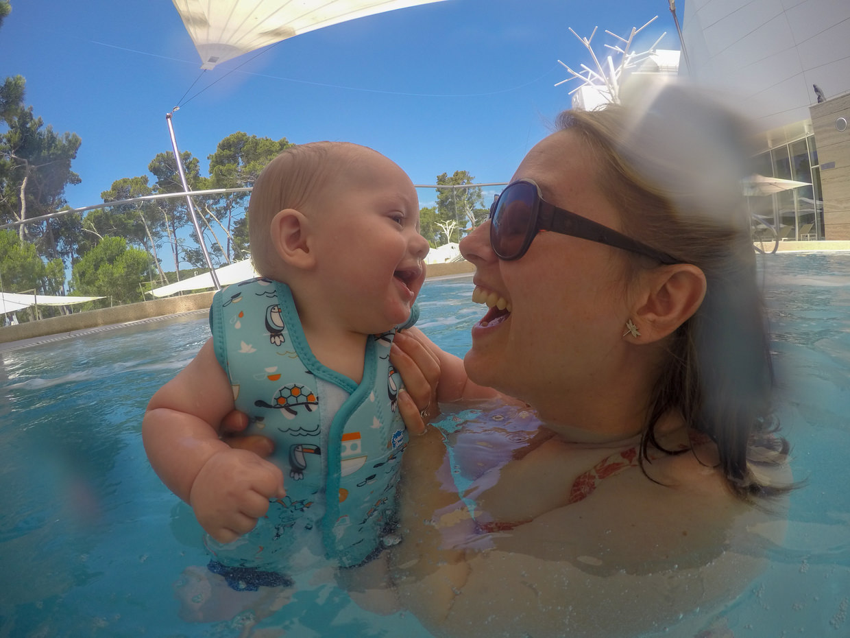 Samantha and Conway in the pool
