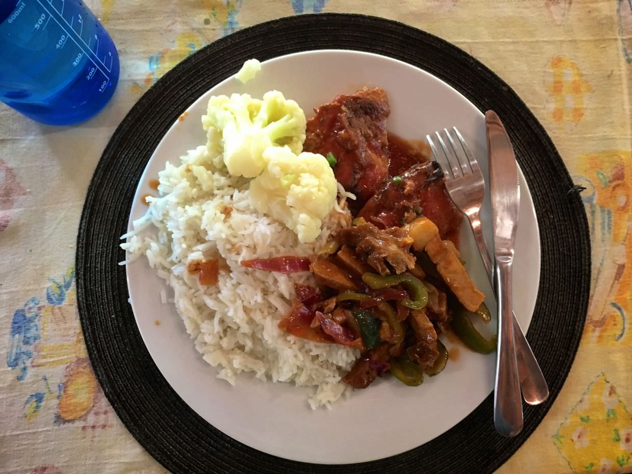 A typical meal from the staff bistro