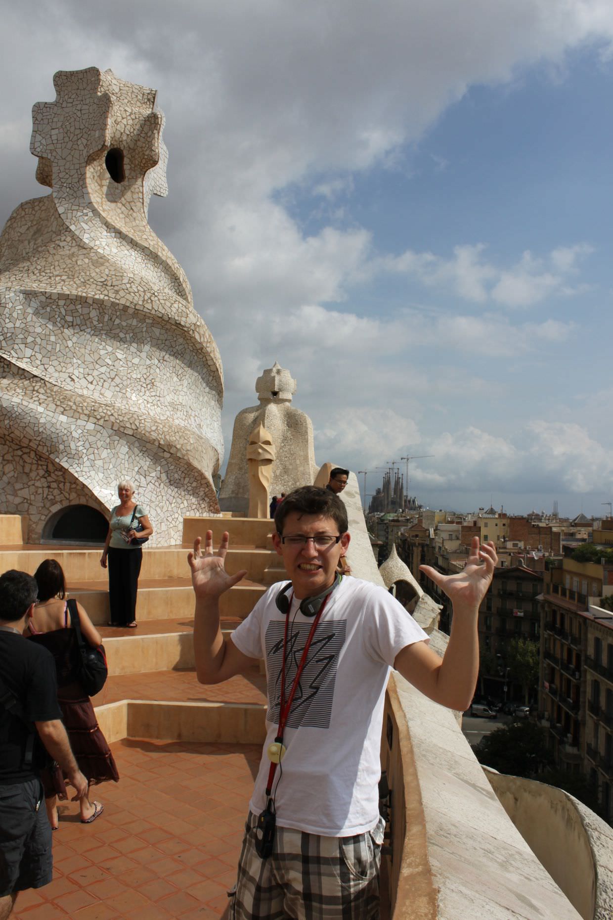 Paul, La Pedrera and La Sagrada Família in the distance. The expression is of frustration – there’s always someone else in the picture!