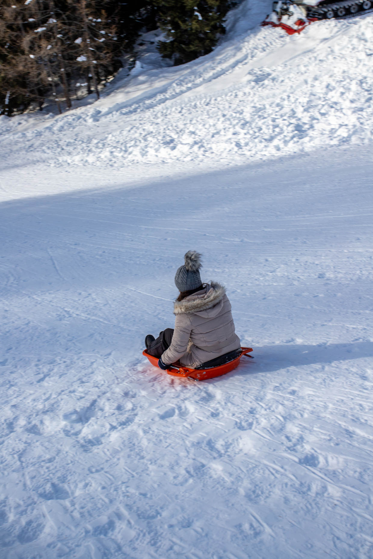 Amanda on her toboggan