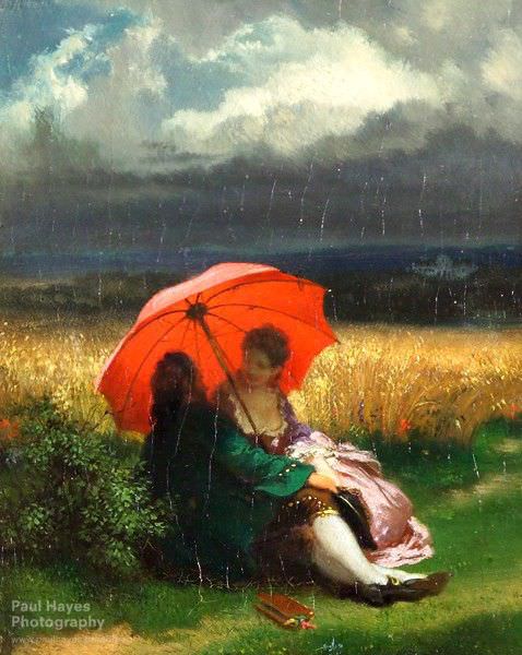 “A Red Parasol in the Summertime” by Josef Manes (1855)
