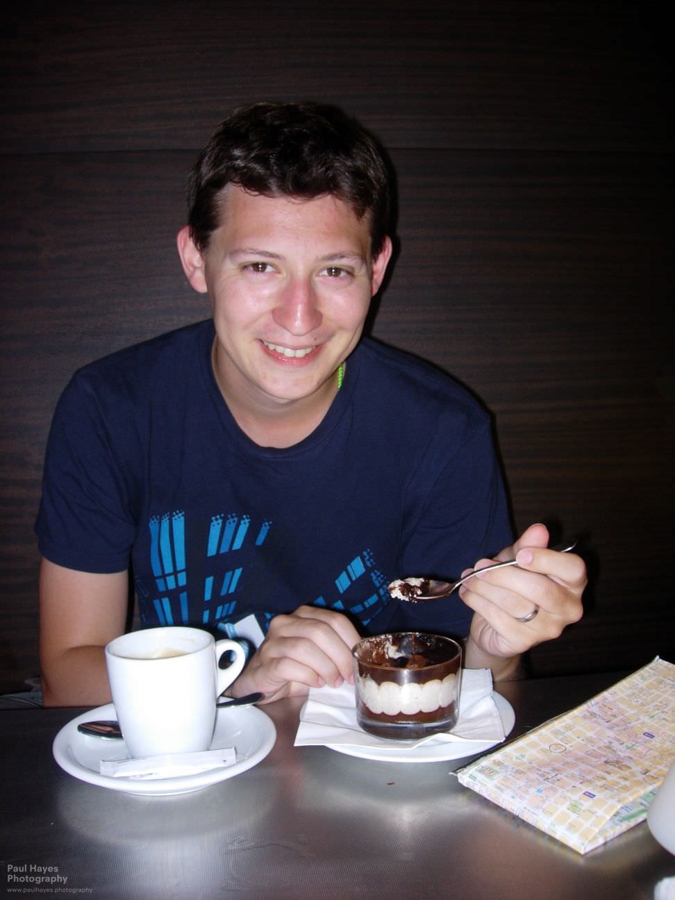 Paul with his almond chocolate dessert