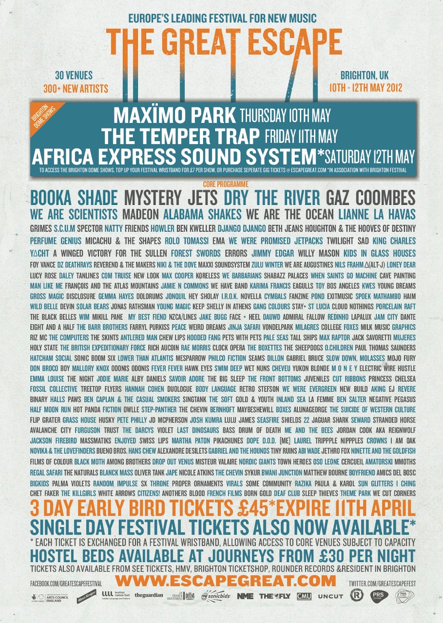 The Great Escape 2012 lineup poster